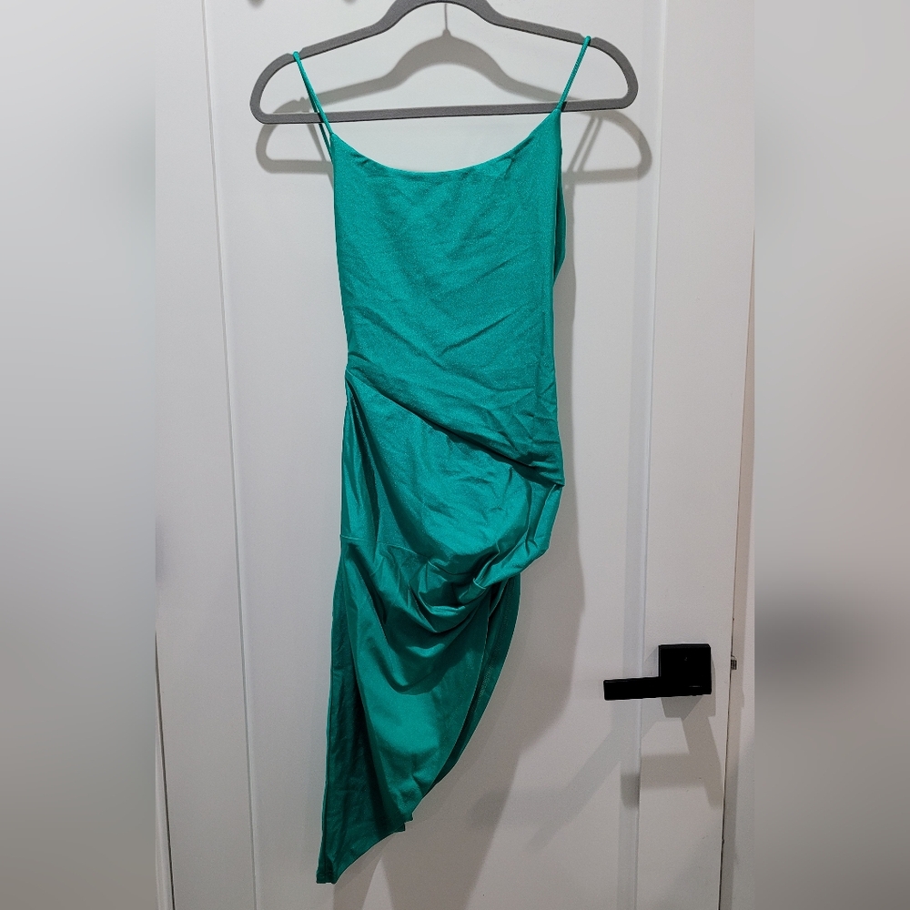 Superdown Asymmetrical Teal Dress